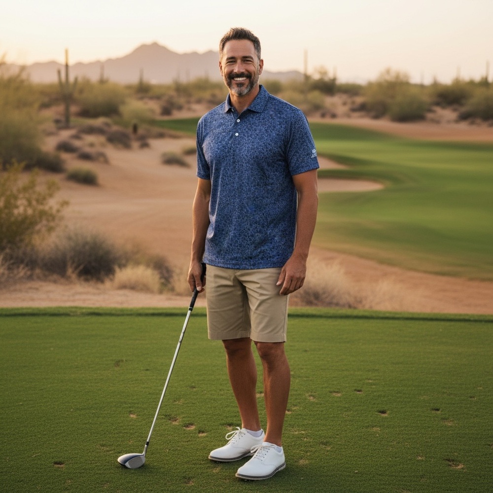 Peter Millar Crown Crafted Mens Blue Floral Polo Shirt Dove Mountain Medium